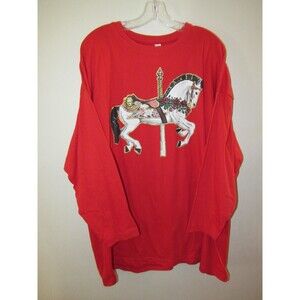 Vintage Plus Size Womens 2X Red Carousel Horse Shirt Carnival 90s  NOS  56" Bust